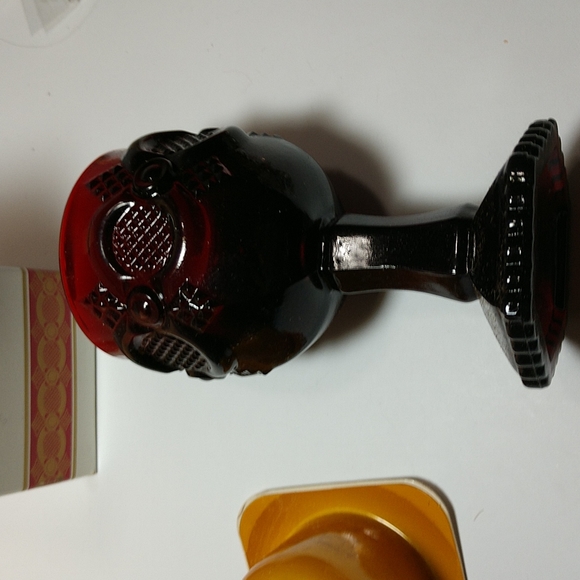 Vtg AVON Ruby Red 1876 Cape Cod Pattern Footed Wine Goblet-In Box w/Candle - Picture 5 of 10